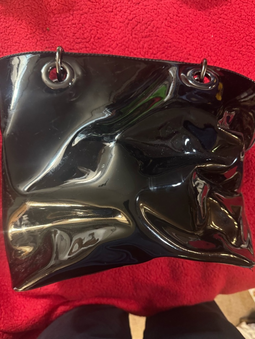 DKNY Black Patent Tote Bag with Chain Eyelets - Women